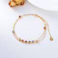 wholesale 14K Gold Rainbow CZ Chakra Anklet - Adjustable Size-0-2