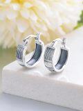 wholesale 925 Sterling Silver Bali Boho Oxidized Huggie Hoop Earrings for Women-0-3