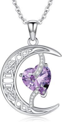 wholesale TOUPOP Alexandrite June Birthstone Necklace 925 Sterling Silver Moon And Star Pendant Necklace Celtic Moon Alexandrite Jewelry Anniversary Birthday Christmas Gifts For Women Wife Mom Her -undefined