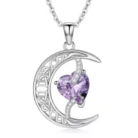 TOUPOP Sterling Silver Alexandrite Moon Star Pendant Necklace-undefined