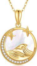wholesale 14K Gold Mother-of-Pearl Moon & Stars Wave Pendant Necklace for Women-0-0