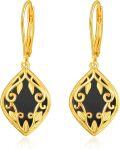 wholesale 925 Sterling Silver and Black Onyx Filigree Drop Earrings - Bohemian Style  for Women-0-0