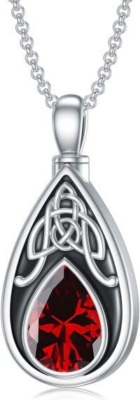 wholesale 925 Sterling Silver Birthstone Celtic Knot Teardrop Urn Necklace for Ashes-01-January