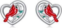 wholesale 925 Sterling Silver Red Bird Heart Stud Earrings for Women Gift Ideas-Red Cardinal