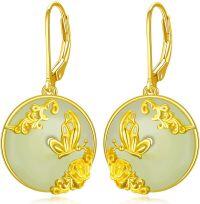 wholesale Natural Jade Earrings For Women 14k Gold Plated Sterling Silver Round Jade Jewelry Birthday Christmas Gifts For Women Mom Her (c-butterfly-gold) -undefined