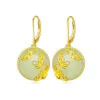 TOUPOP 14K Gold Plated Sterling Silver Jade Earrings for Women-undefined