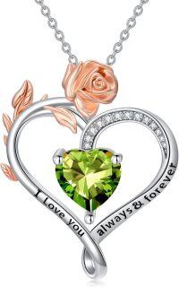 wholesale 925 Sterling Silver Rose Heart Birthstone Necklace for Women Valentine s Day Mother s Day Gift-8-August Birthstone