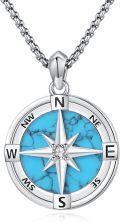 wholesale  Turquoise Stone Compass Pendant Necklace with 925 Sterling Silver Chain-0-0