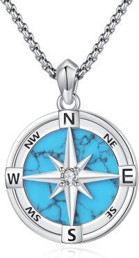 wholesale  Turquoise Stone Compass Pendant Necklace with 925 Sterling Silver Chain-4-Turquoise Compass Necklace