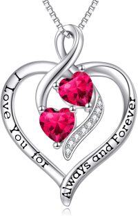 wholesale 925 Sterling Silver Forever Love Heart Birthstone Necklace for Women-Sliver-07-July Birthstone Necklace