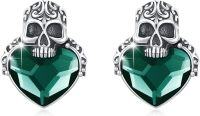 wholesale 925 Sterling Silver Green Crystal Heart Skull Stud Earrings Gothic Jewelry for Women and Men-Skull Stud Earrings - Green Crystal