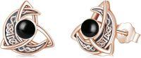 wholesale Rose Gold 925 Sterling Silver Celtic Moon & Triquetra Stud Earrings - Vintage Good Luck  for Her-O-Celtic Black Onyx