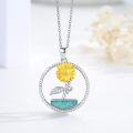 wholesale 925 Sterling Silver Turquoise Sunflower and Clovers Leaves Pendant Necklaces for Women Girls s 45cm Chain Length-0-1
