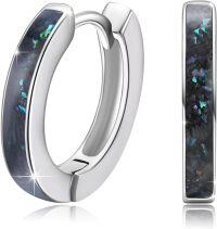 wholesale 925 Sterling Silver Opal Hoop Earrings for Women - Hinged Huggie Earrings Hypoallergenic  for Sensitive Ears-14mm