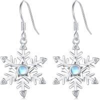 wholesale 925 Sterling Silver Metal Snowflake Christmas Dangle Earrings with Moonstone and Cubic Zirconia - Holiday  for Women-Snowflake