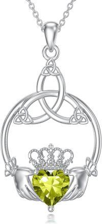 wholesale 925 Sterling Silver Celtic Claddagh Necklace with Heart Birthstones-08-August