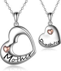 wholesale 925 Sterling Silver Mother & Daughter Heart Pendant Necklaces Set Gift for Mom and Daughter-A-mother and her sweet set necklaces