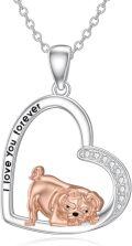 wholesale 925 Sterling Silver Pug Heart Love You Forever Pendant Necklace-0-0