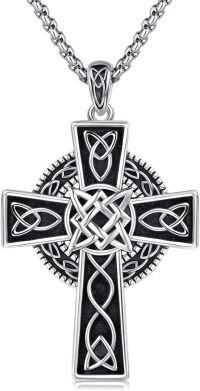 wholesale 925 Sterling Silver Celtic Knotwork Cross Pendant Necklace  Norse Viking Jewelry for Men Women-Black-4