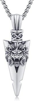 wholesale 925 Sterling Silver Wolf Head Arrowhead Pendant Necklace  Norse Viking Jewelry for Men & Women-0-0