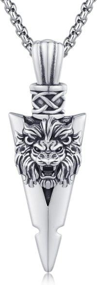 wholesale 925 Sterling Silver Wolf Head Arrowhead Pendant Necklace  Norse Viking Jewelry for Men & Women-G-Silver(Lion)