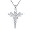TOUPOP Sterling Silver & Birthstone Caduceus Angel Nursing Cross Pendant Necklace-0-0