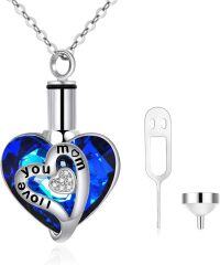 wholesale 925 Sterling Silver Blue Austrian Crystal Heart Cremation Jewelry with Funnel and Pin Set-A5 I love you mom - Classic