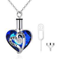 wholesale 925 Sterling Silver Blue Austrian Crystal Heart Cremation Jewelry with Funnel and Pin Set-A5 I love you mom - Classic