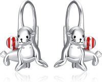 wholesale 925 Sterling Silver Animal Leverback Hoop Earrings Axolotl Cat Sloth Dog Fox Huggie Hypoallergenic Jewelry Gifts for Women Teens-Seal