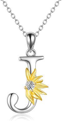 wholesale 925 Sterling Silver Gold & Sterling Silver Sunflower Initial Necklace with CZ Charm for Women, Gift for Her-Sunflower J