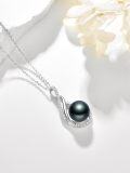 wholesale 925 Sterling Silver Teardrop Shape Tahitian Black Pearl & Cubic Zirconia Pendant Necklace for Women's s-0-1