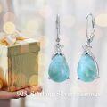 wholesale 925 Sterling Silver Teardrop Larimar & Cubic Zirconia Leverback Drop Earrings-0-3