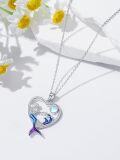 wholesale 925 Sterling Silver Heart-Shaped Mermaid Wave Moonstone Pendant Necklace for Women's Gifts-0-1