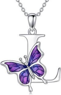 wholesale Sterling Silver Purple Butterfly A Z 26 Letters Pendant Necklace-Letter L-Letter L