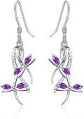 wholesale 925 Sterling Silver Purple Crystal Dragonfly Drop Earrings for Women-0-0