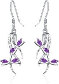 wholesale 925 Sterling Silver Purple Crystal Dragonfly Drop Earrings for Women-amethyst