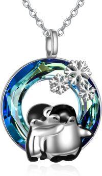 wholesale 925 Sterling Silver Penguin Necklace with Blue Crystal and Snowflake Pendant Gifts for Women-A-Crystal Penguin