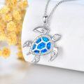 wholesale 925 Sterling Silver Blue Opal Sea Turtle Necklace with Chain for Women Girls-0-2