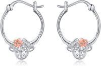 wholesale 925 Sterling Silver Hypoallergenic Rose Gold Plated Cow Head Hoop Earrings for Women Girls -Highland Cow A
