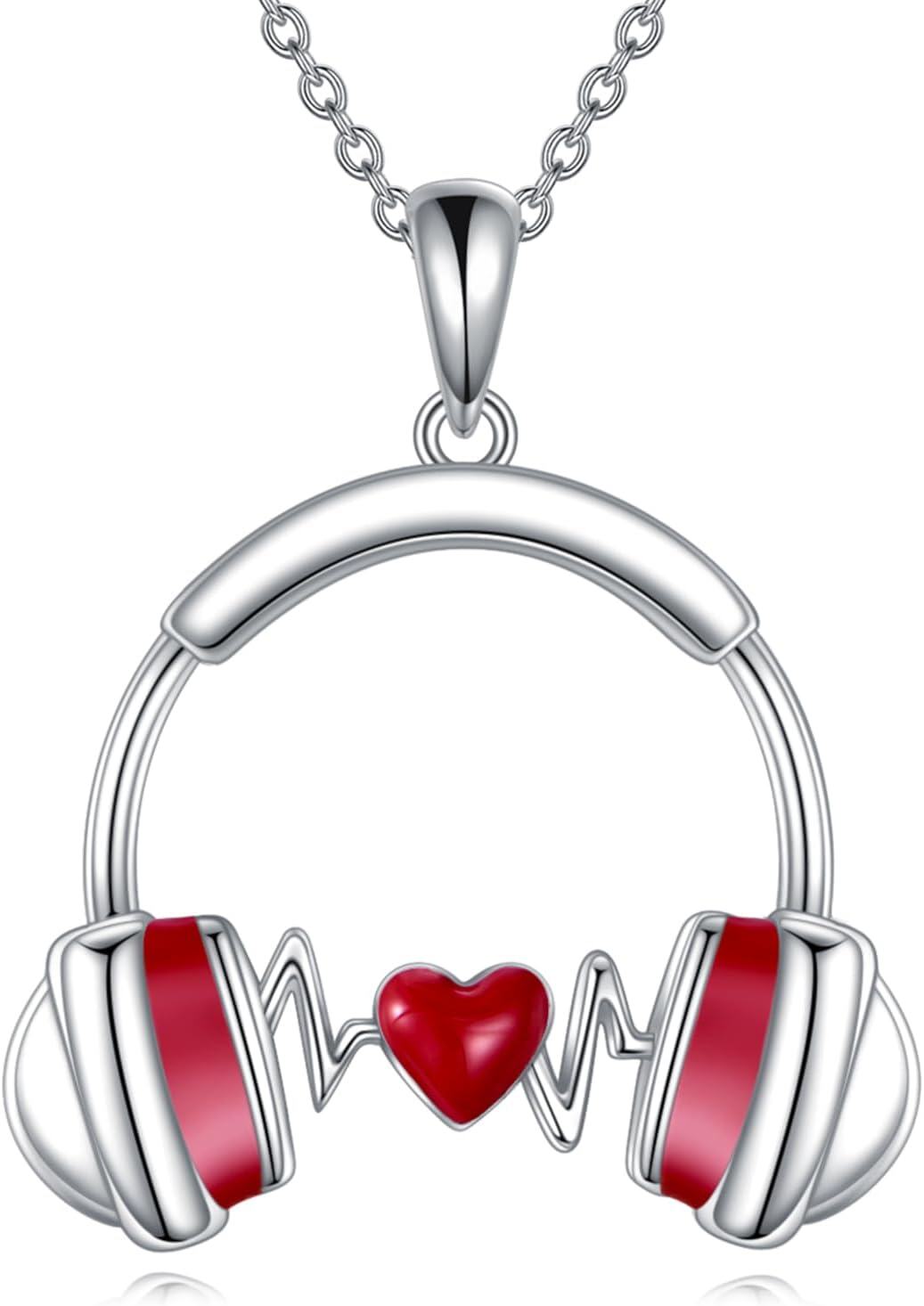  Sterling Silver Heart Necklace w Gothic Punk Red Heart Pendant Skeleton Skull Scythe Bat Music Envelope Paper Airplane Design -0-0