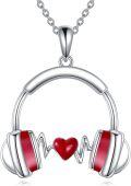 wholesale 925 Sterling Silver Headphone & Heartbeat Music Lover's Gift Necklace-0-0