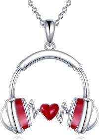 wholesale 925 Sterling Silver Headphone & Heartbeat Music Lover's Gift Necklace-C-Music