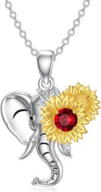 wholesale 925 Sterling Silver & Natural Garnet Elephant Necklace with Sunflower Pendant - Adjustable Chain for Women-03-Colourful-Garnet