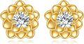wholesale 14K Gold Floral Stud Earrings with Cubic Zirconia - Elegant Gift for Her-0-0