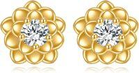 wholesale 14K Gold Floral Stud Earrings with Cubic Zirconia - Elegant Gift for Her-Lotus