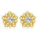 wholesale 14K Gold Floral Stud Earrings with Cubic Zirconia - Elegant Gift for Her-0-0