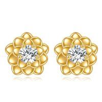 wholesale 14K Gold Floral Stud Earrings with Cubic Zirconia - Elegant Gift for Her-Lotus