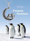 wholesale 925 Sterling Silver Penguin Crescent Moon Pendant Necklace-0-4