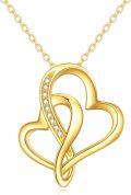 wholesale 14K Gold Double Heart Pendant Necklace with Cubic Zirconia Stones for Women-0-0
