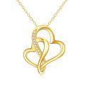 wholesale 14K Gold Double Heart Pendant Necklace with Cubic Zirconia Stones for Women-0-0